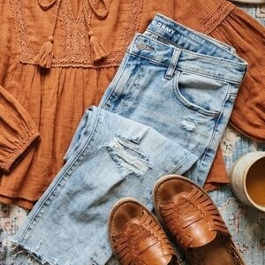 Old Navy Light Blue Distressed Boot Cut Jeans